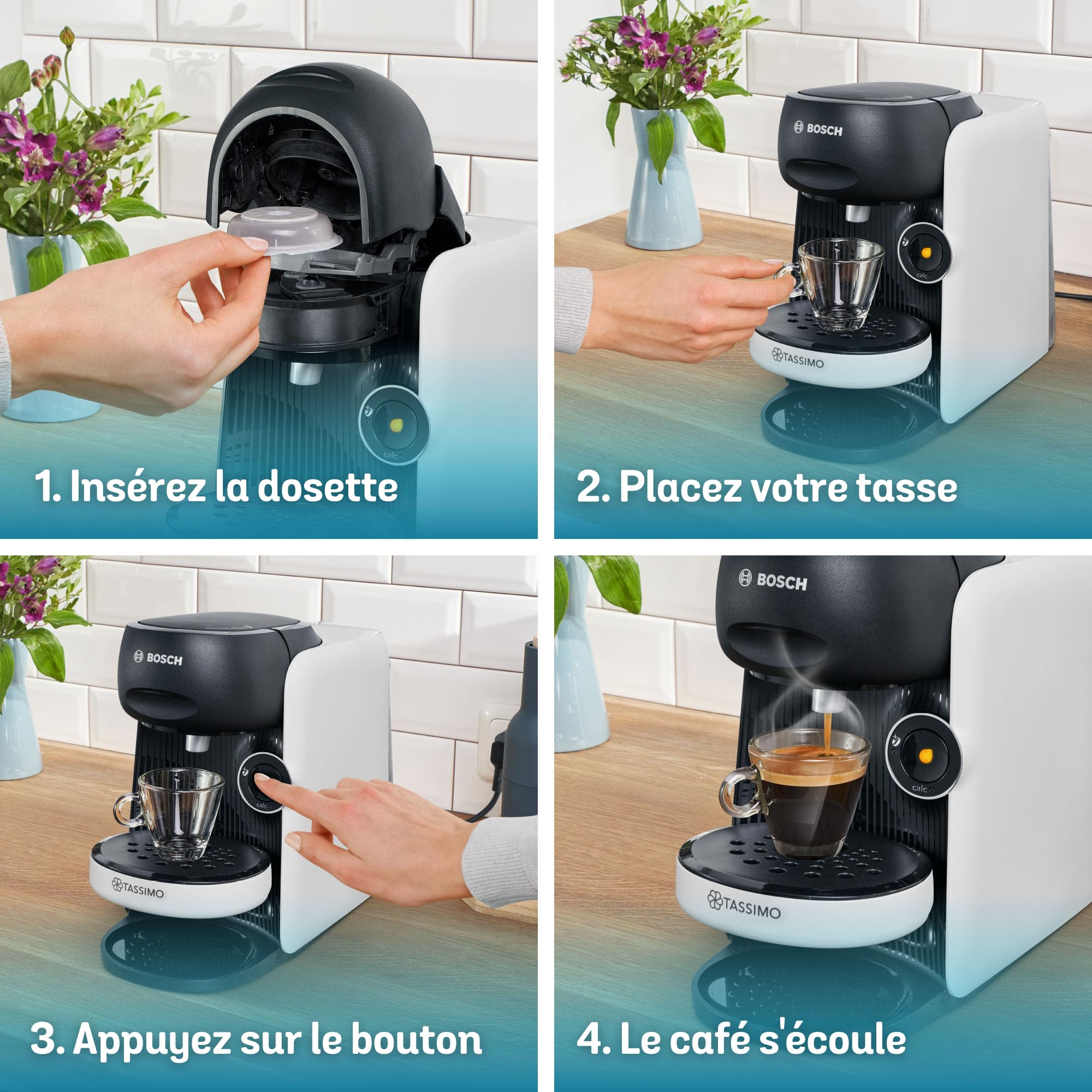 Machine à Café à Dosettes Eslora Finesse – Blanc – +70 Boissons Chaudes
