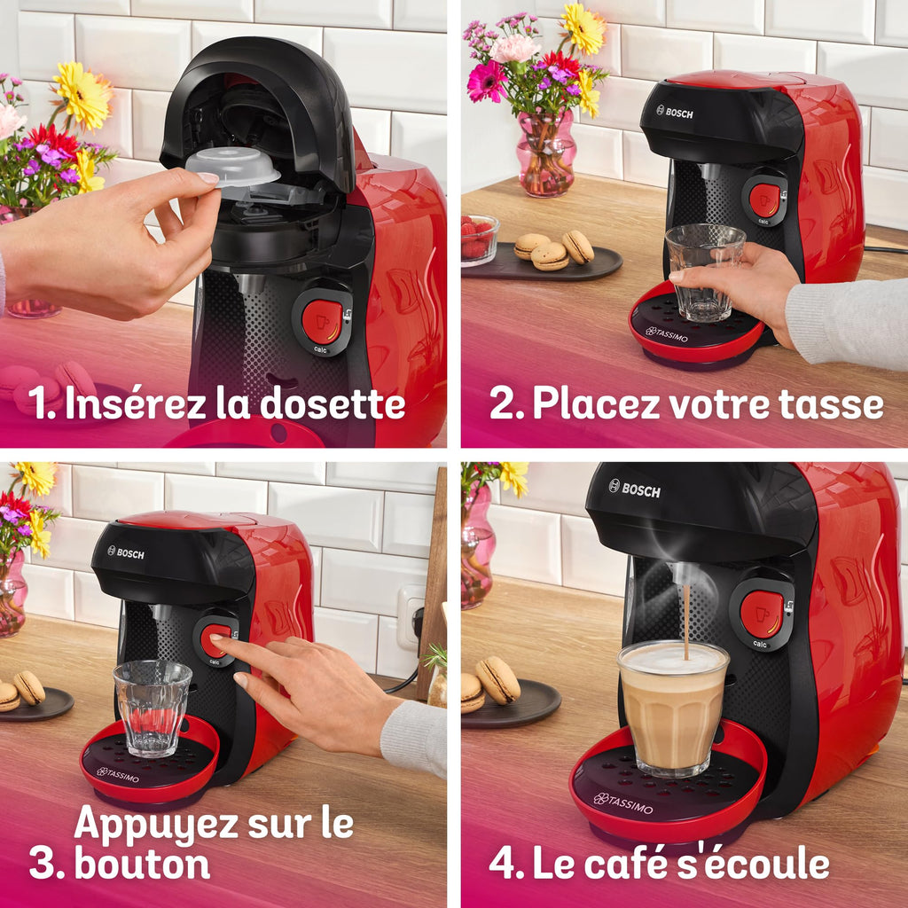 Machine à Café à Dosettes Eslora Happy – Rouge – +70 Boissons Chaudes