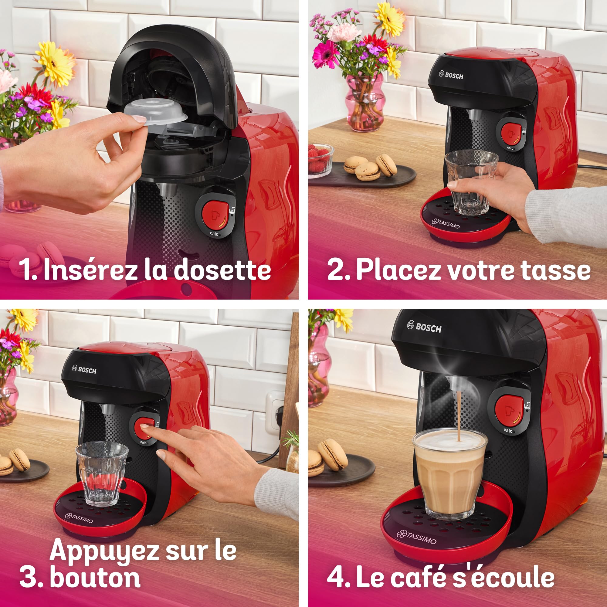 Machine à Café à Dosettes Eslora Happy – Rouge – +70 Boissons Chaudes